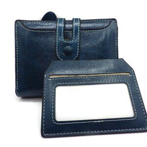 Dark Teal Blue Leather Wallet/ Small Bi-fold